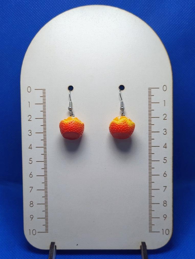 NARANJA MEDIO PELADA, REALISTA 3D, RESINA, GANCHOS FANTASÍA PLATEADO