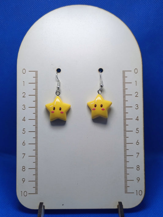 ESTRELLAS MARIO BROS 3D, RESINA, GANCHOS FANTASÍA PLATEADO